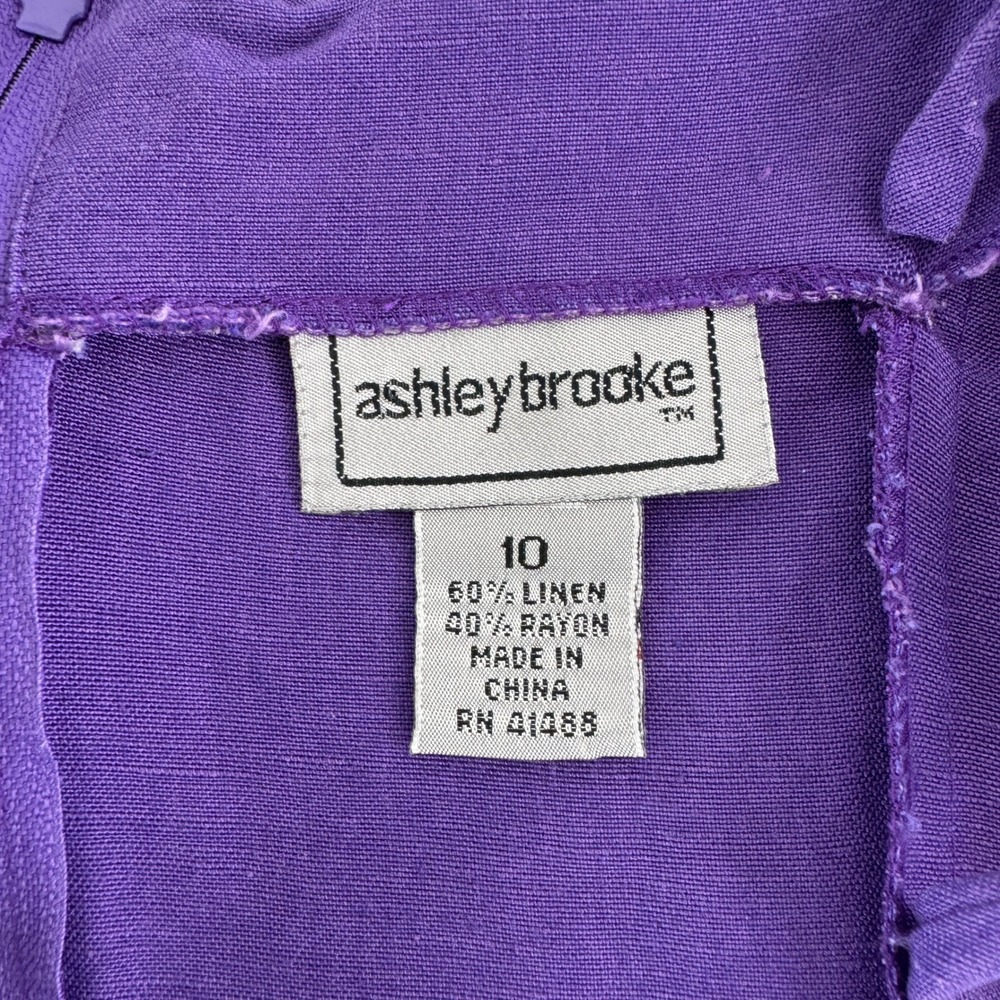 Vintage Ashley Brooke Linen Blend Mini Slip Dress 10 Purple 90s Minimalist Retro - Picture 7 of 12